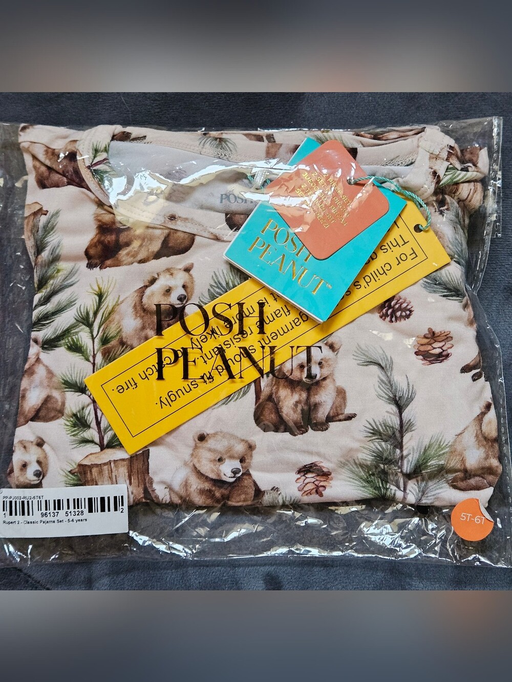 Posh Peanut Bears Rupert Classic Pajama Set 5-6 Years - NWT